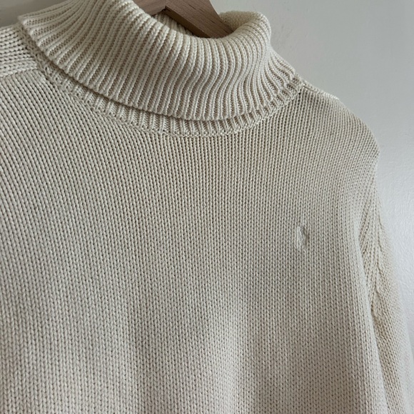 Ralph Lauren Sport Womens Cotton Heavy Knit Turtle Neck Sweater Large Cream - Picture 2 of 4